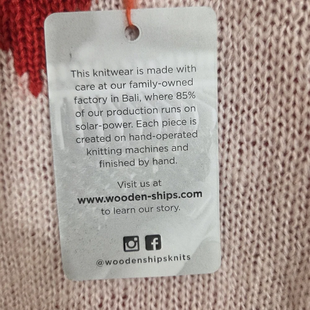 NWT Wooden Ships Heart Crew Sweater Lightweight Red Pink Love Wool Size 14 - 16
